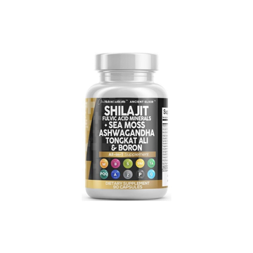 Shilajit Supplement for Men with Sea Moss, Tongkat Ali, Ashwagandha, Boron, Zinc, Coq10, PQQ - Fulvic Acid Capsules - Energy Support - 90 Count - Resin, Gummy & Powder Alternative