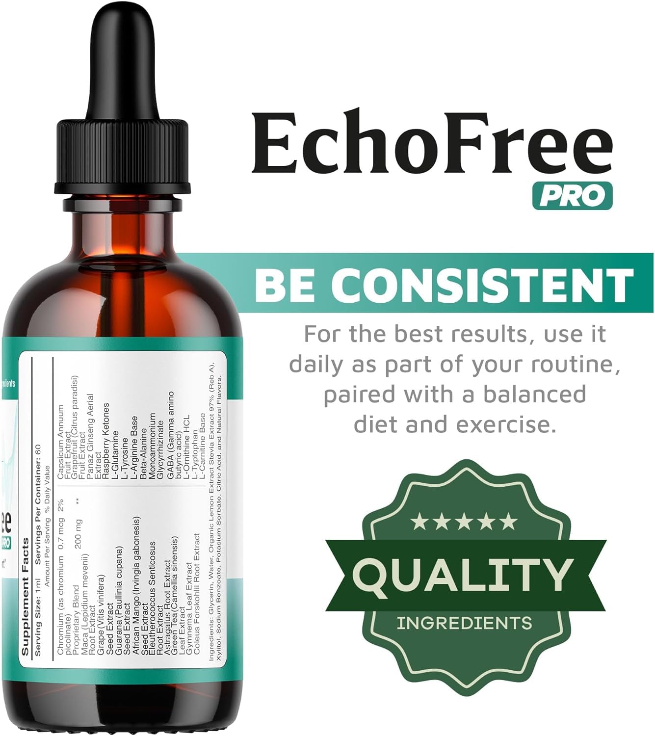 Echo Free Drops - Natural Support, Echofree Pro Ear Health Support Supplement Liquid Drop, Ecofree Pro Healthy Ear Vitamin Premium, Eco Free Pro Drops Formula Reviews, 1 Bottle for 1 Month