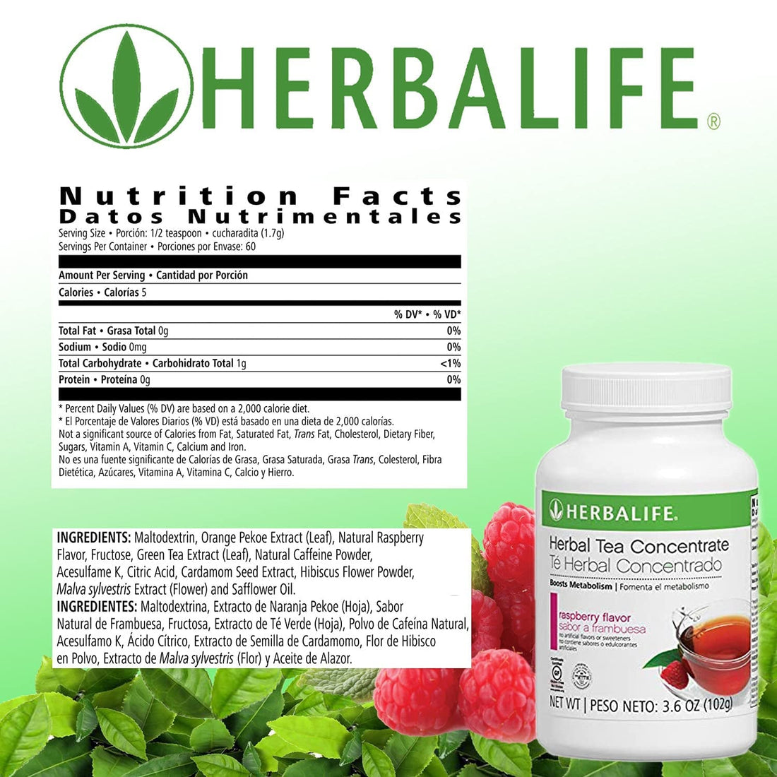 Herbal Tea Concentrate: Raspberry 3.6 OZ (102G) Gluten Free, Naturally Flavored, No Artificial Sweetener