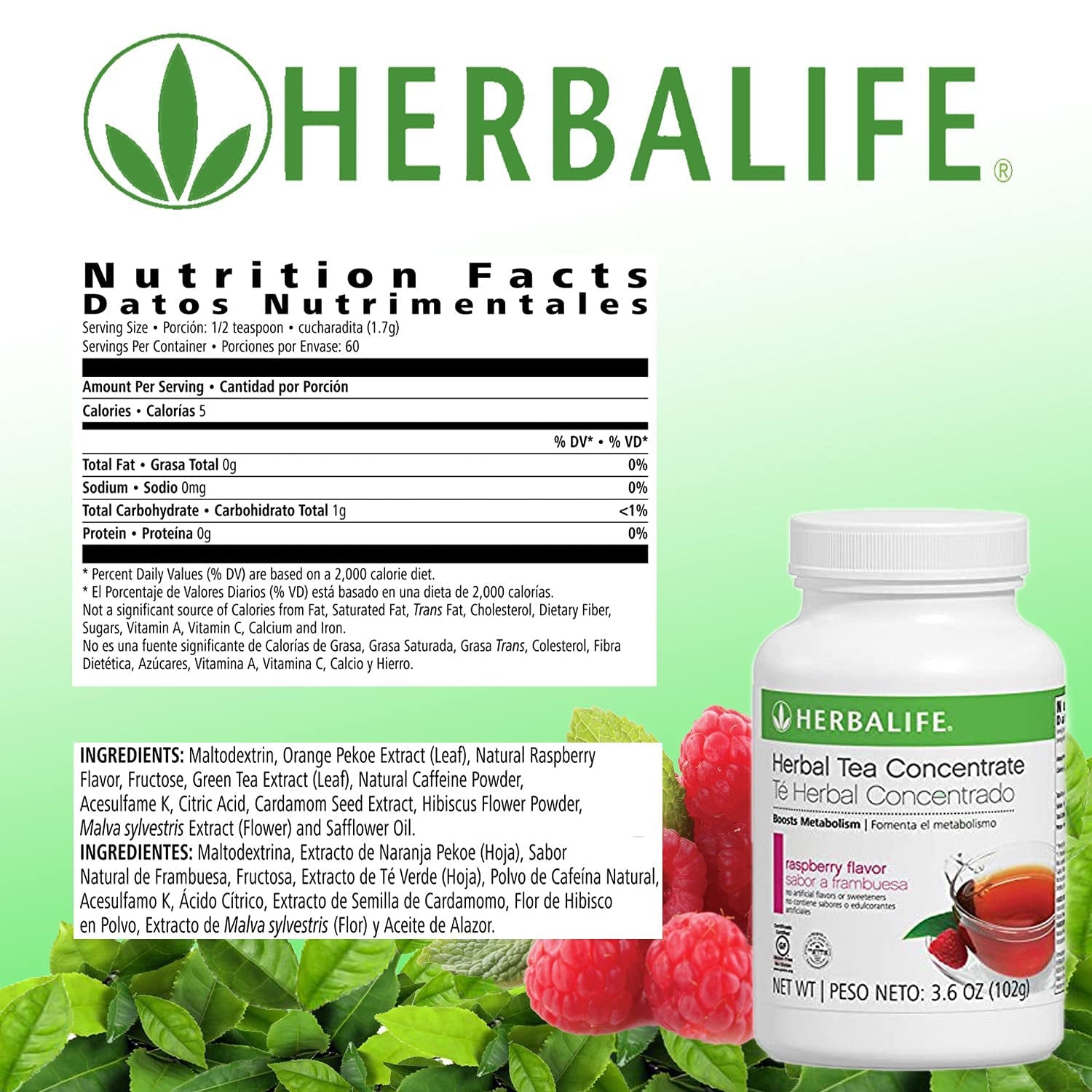 Herbal Tea Concentrate: Raspberry 3.6 OZ (102G) Gluten Free, Naturally Flavored, No Artificial Sweetener