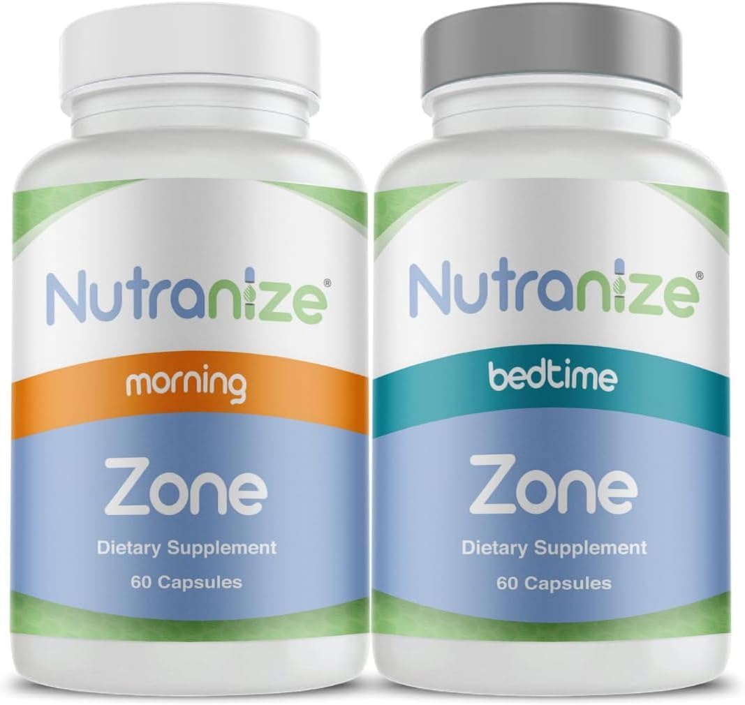 Nutranize  Zone Calcium Supplement, Magnesium Glycinate, Vitamin D3, K2 MK7, Methylfolate, Berberine, Chromium Picolinate, Cinnamon, Melatonin (60 Count of Both Bottles)