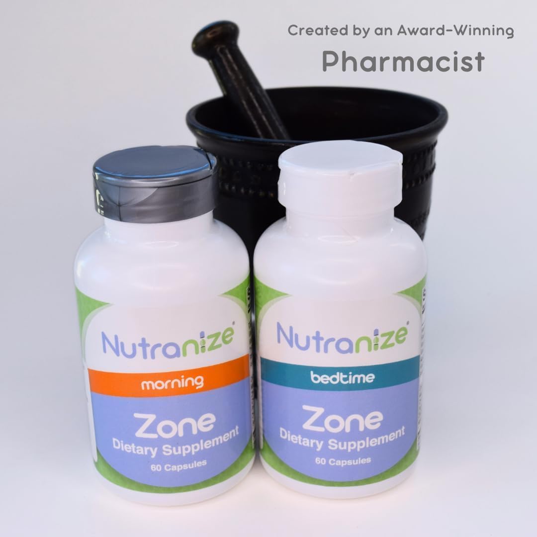 Nutranize  Zone Calcium Supplement, Magnesium Glycinate, Vitamin D3, K2 MK7, Methylfolate, Berberine, Chromium Picolinate, Cinnamon, Melatonin (60 Count of Both Bottles)