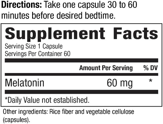 Scientific Health Solutions Melatonin 60Mg | High Dosage Melatonin in Easy-To-Swallow Capsules | Vegan, Non-Gmo & Gluten-Free | Us-Made Extra Strength Melatonin (Single)
