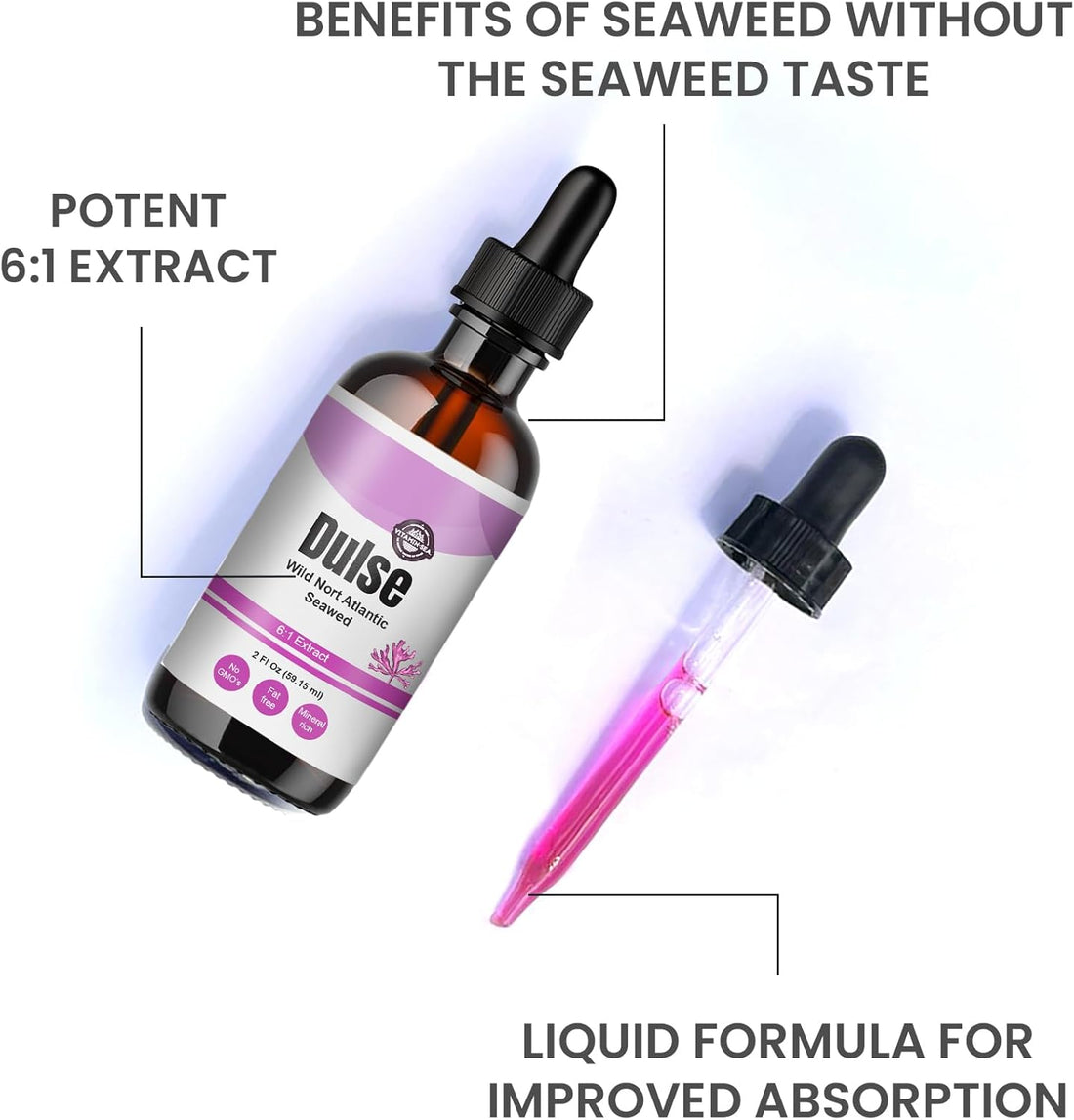 Vitamin SEA North Atlantic Dulse Extract, 60 Servings, Raw Liquid Seaweed Supplement Drops, Made from Maine Coast Atlantic Dulse - 60Ml