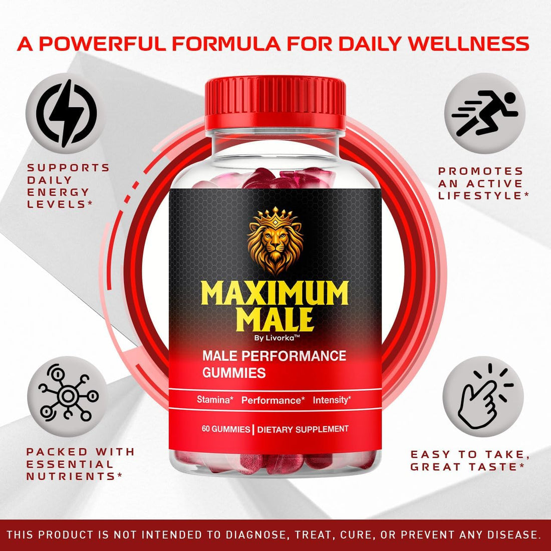 Maximum Male Gummies Supplement Support - All Natural Premium Formula, Maximum male Advanced Formula 60 Gummies for 1 Month