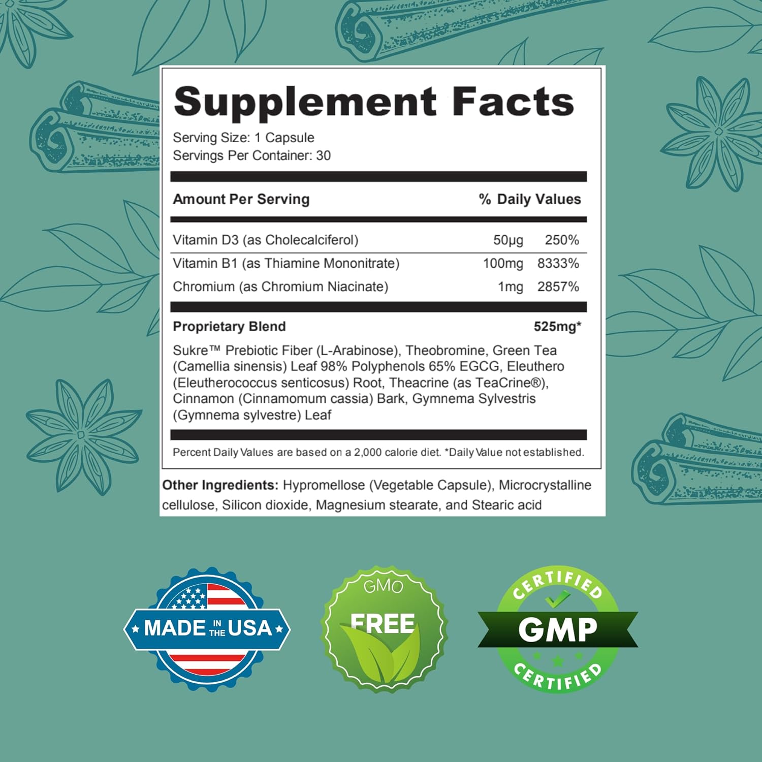 Gluco6 Herbal-Based Solution Supplement | 525Mg 30 Powder Capsules - Plant Ingredients - Non GMO - Made in USA (30 Count (Pack of 1))