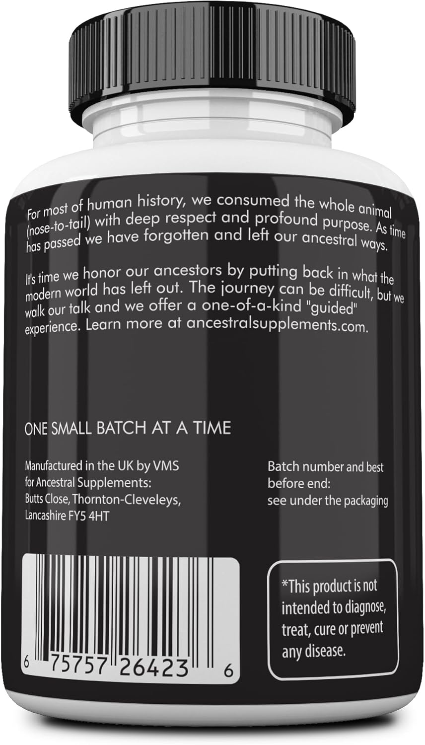 Grass Fed Beef Organ Supplement, Supports Whole Body Wellness with Proprietary Blend of Liver, Heart, Kidney, Pancreas, Spleen, Freeze-Dried Beef, Non-Gmo, 180 Capsules