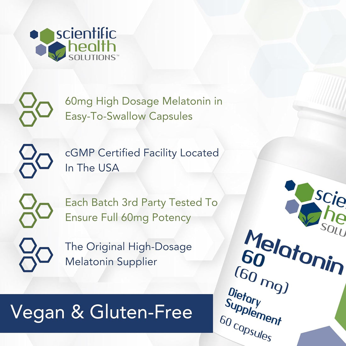 Scientific Health Solutions Melatonin 60Mg | High Dosage Melatonin in Easy-To-Swallow Capsules | Vegan, Non-Gmo & Gluten-Free | Us-Made Extra Strength Melatonin (Single)