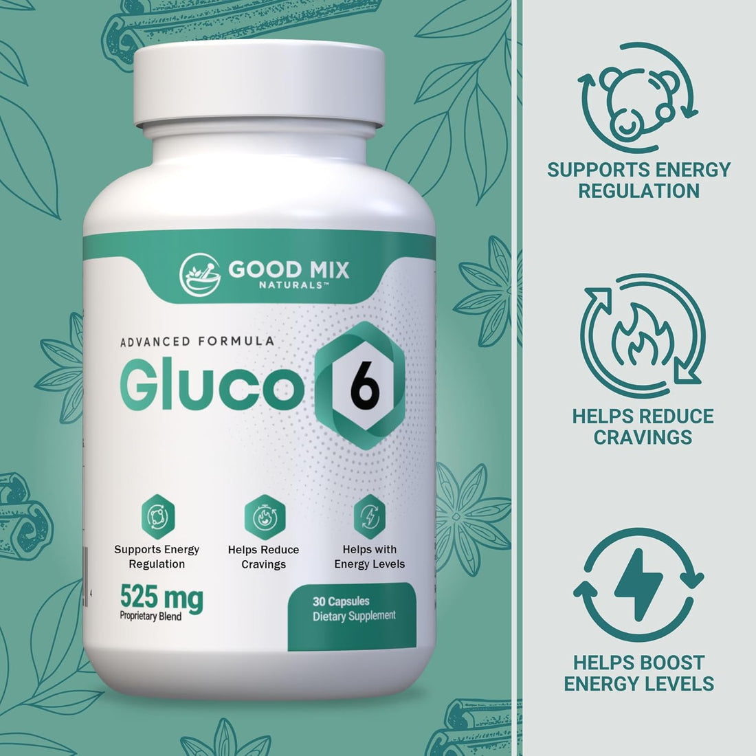 Gluco6 Herbal-Based Solution Supplement | 525Mg 30 Powder Capsules - Plant Ingredients - Non GMO - Made in USA (30 Count (Pack of 1))