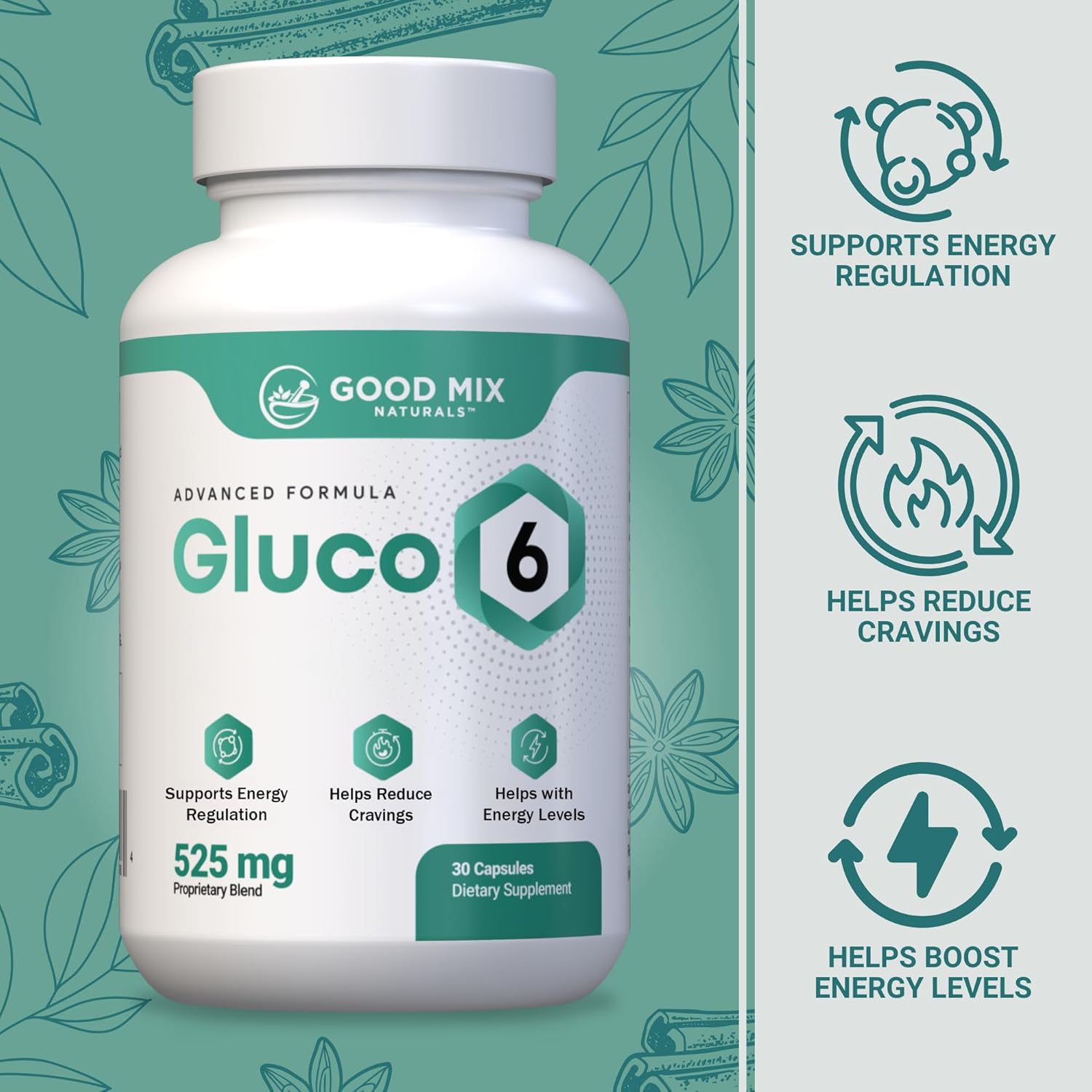 Gluco6 Herbal-Based Solution Supplement | 525Mg 30 Powder Capsules - Plant Ingredients - Non GMO - Made in USA (30 Count (Pack of 1))