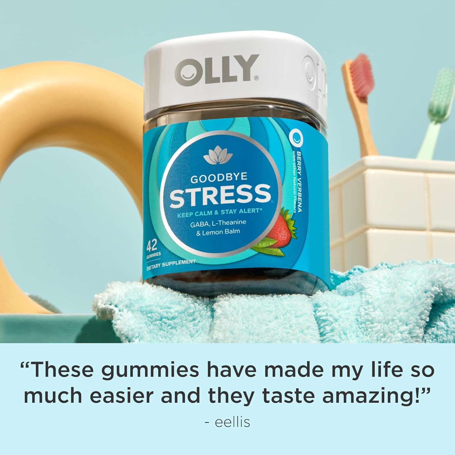 Goodbye Stress Gummy, GABA, L-Theanine, Lemon Balm, Stress Relief Supplement, Berry - 42 Count