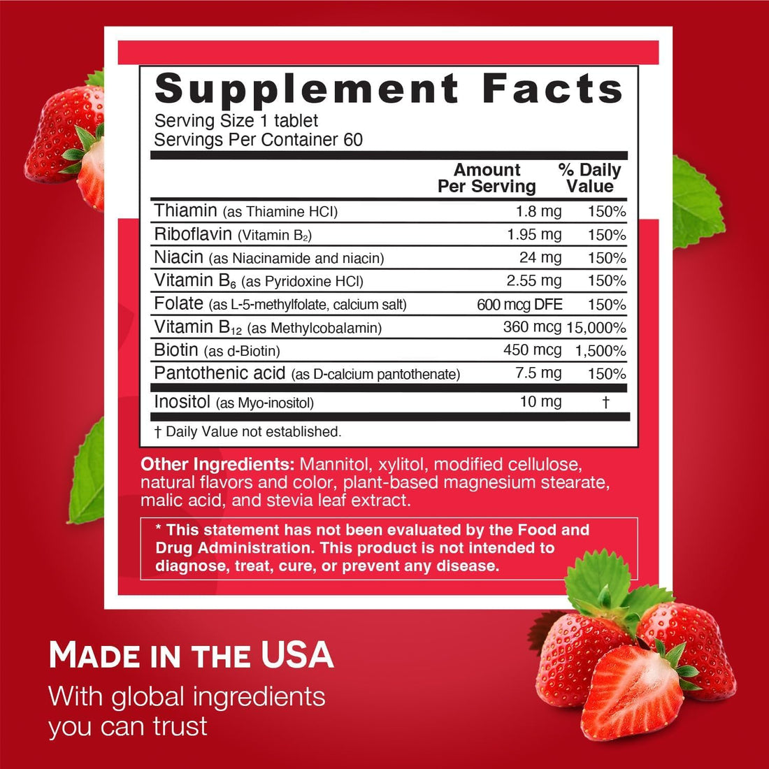 Dissolvable Vitamin B-Complex with Methyl B12 and Methyl Folate, Sugar-Free, 2-Month Supply