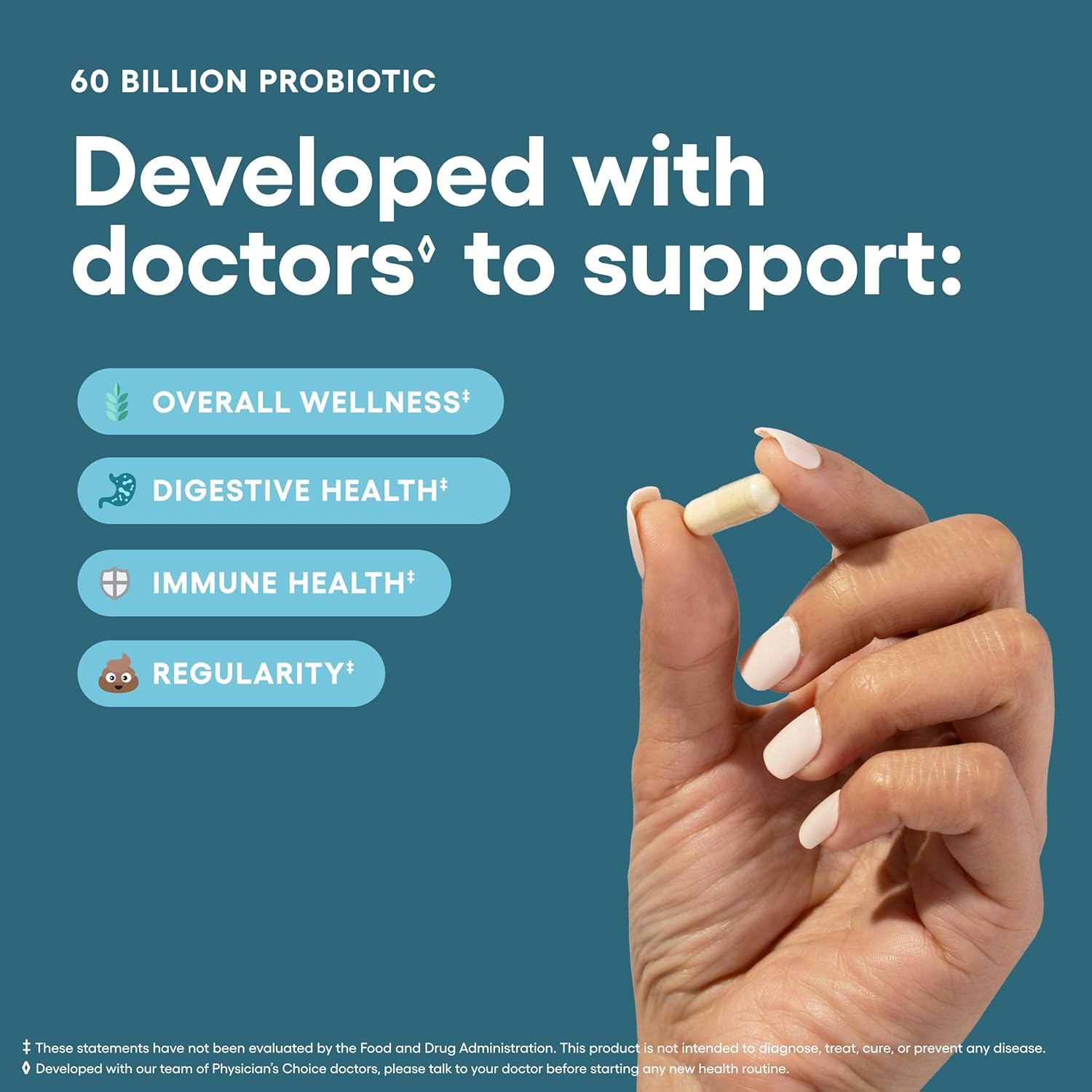Physician's CHOICE Probiotics 60 Billion CFU - 10 Strains + Organic Prebiotics - Immune, Digestive & Gut Health - Supports Occasional Constipation, Diarrhea, Gas & Bloating - for Women & Men - 84Ct