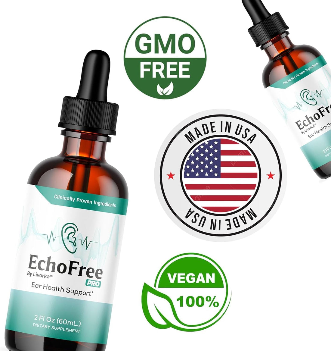 Echo Free Drops - Natural Support, Echofree Pro Ear Health Support Supplement Liquid Drop, Ecofree Pro Healthy Ear Vitamin Premium, Eco Free Pro Drops Formula Reviews, 1 Bottle for 1 Month