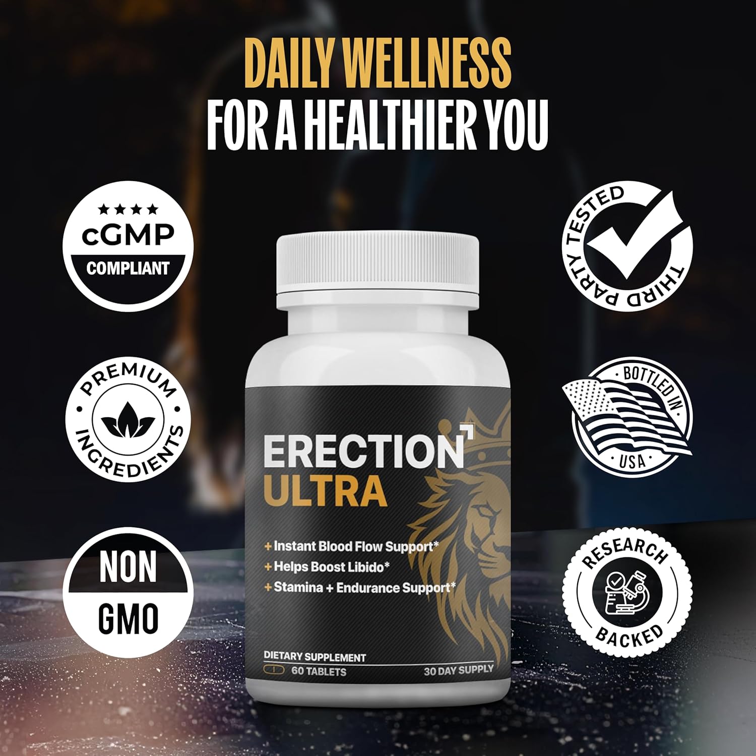 Erect Ultra | Performance Pills for Men Fast Acting Blood Flow & Enhanced Circulation, Stamina, Girth and Hardness | Helps Achieve & Sustain Hard On'S | 20 Research Backed Ingredients - 60 Tablets