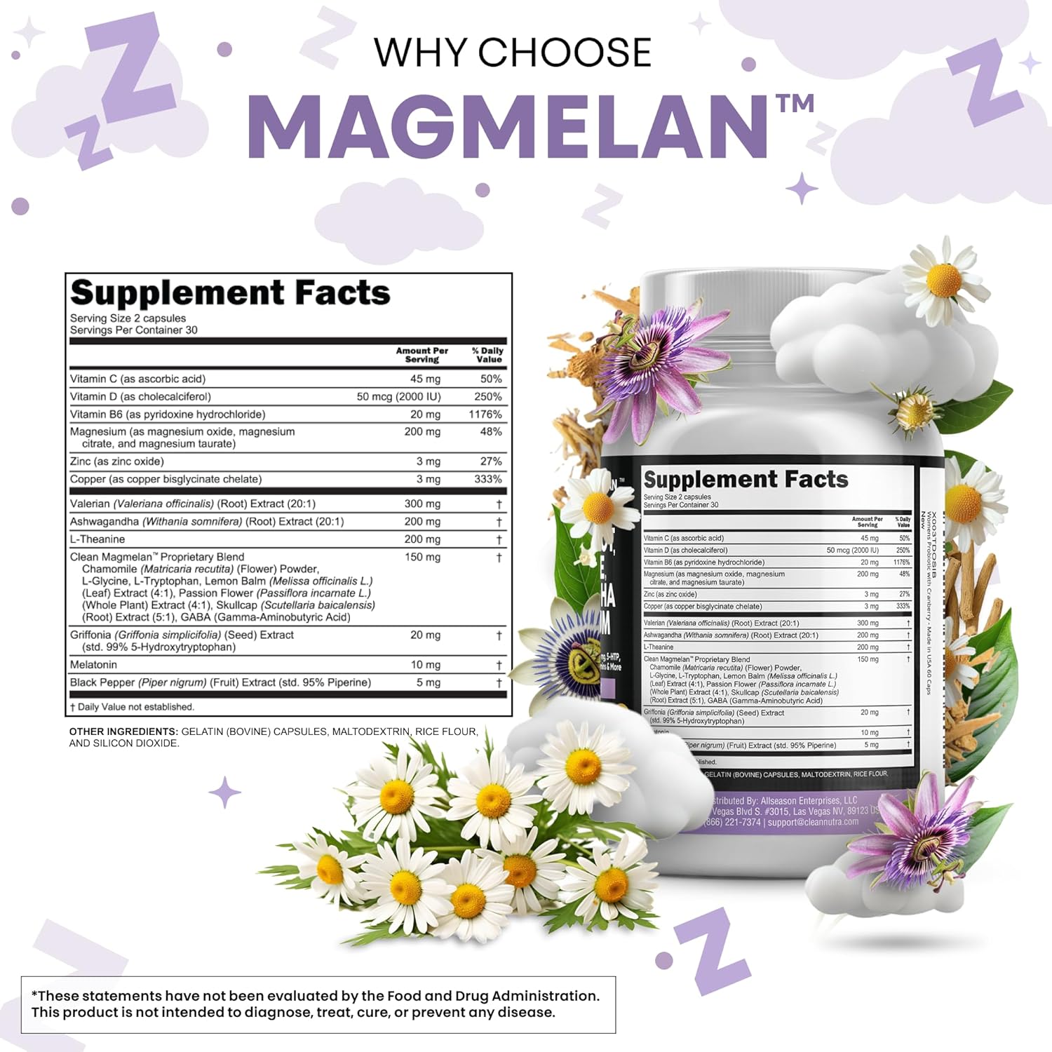 Melatonin 10Mg Valerian Root L Theanine 200Mg Ashwagandha - Sleep Support for Women & Men with Magnesium Complex, Lemon Balm, Chamomile, & Passion Flower - 60 Caps
