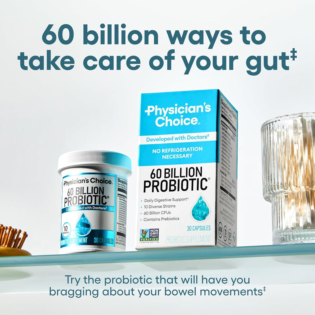 Physician's CHOICE Probiotics 60 Billion CFU - 10 Strains + Organic Prebiotics - Immune, Digestive & Gut Health - Supports Occasional Constipation, Diarrhea, Gas & Bloating - for Women & Men - 84Ct