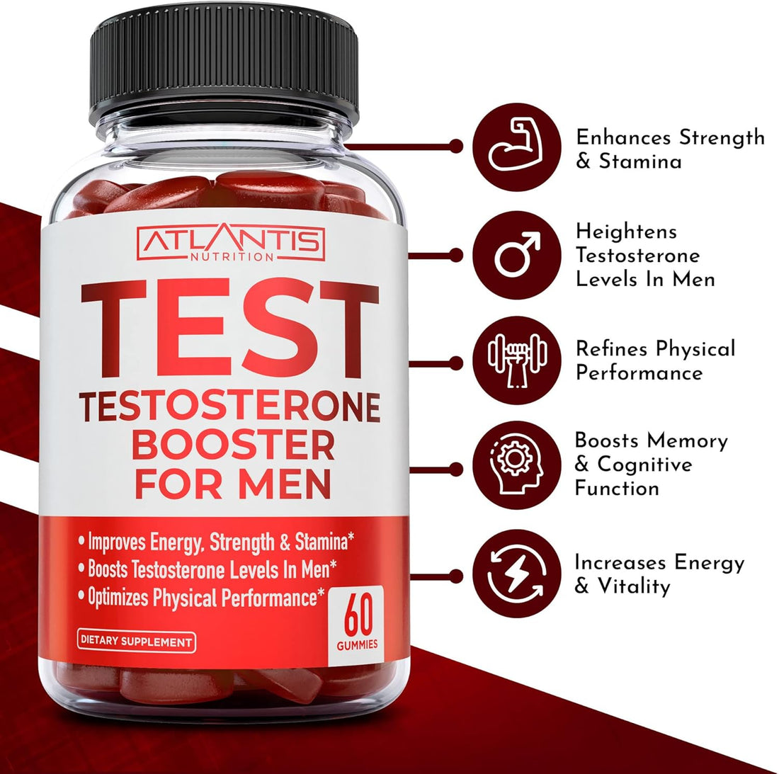 Testosterone Booster for Men Gummies - Male Enhancement, Boosts Energy, & Optimizes Physical Performance Formulated W/Tribulus, Horny Goat Weed, Saw Palmetto, Maca Root - 60 Gummies