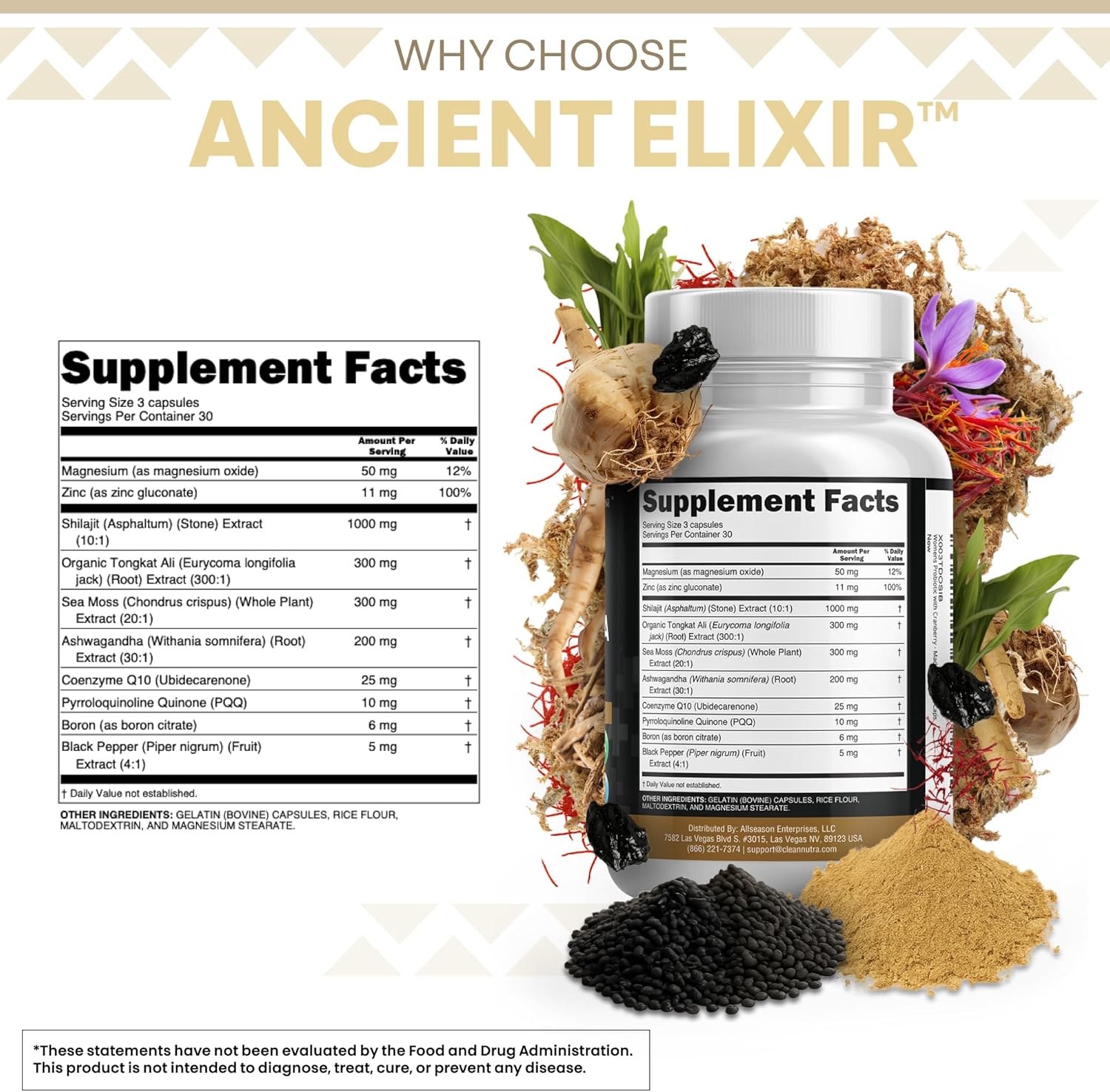 Shilajit Supplement for Men with Sea Moss, Tongkat Ali, Ashwagandha, Boron, Zinc, Coq10, PQQ - Fulvic Acid Capsules - Energy Support - 90 Count - Resin, Gummy & Powder Alternative