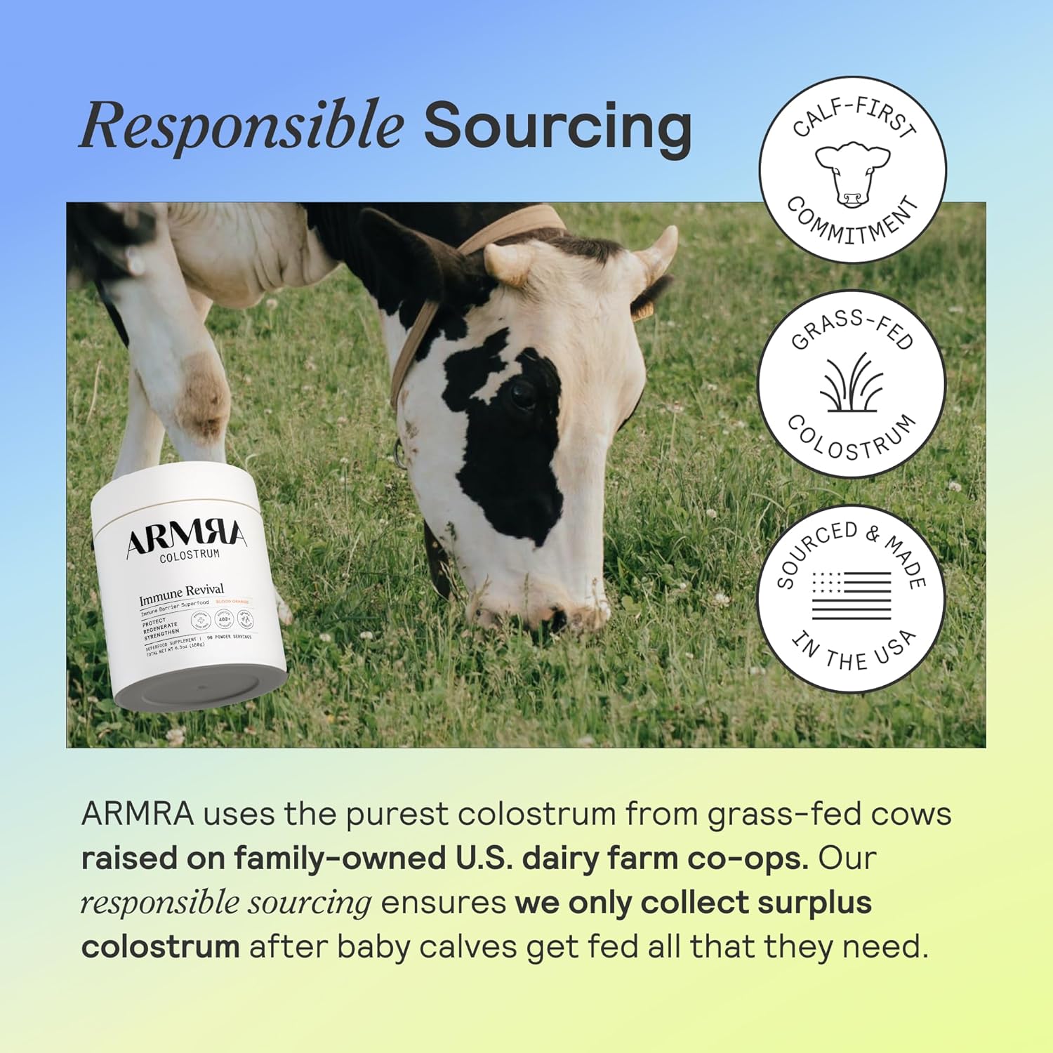 ARMRA  Colostrum™ Powder | Unflavored | Gut Health & Bloating | Skin & Hair | Immunity | Keto, Gluten & Fat-Free | 120 Servings