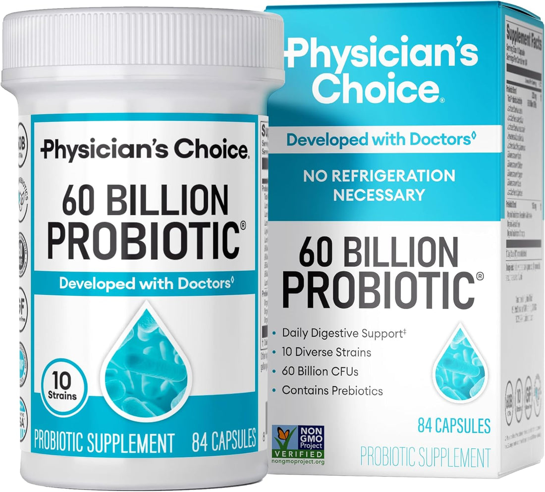 Physician's CHOICE Probiotics 60 Billion CFU - 10 Strains + Organic Prebiotics - Immune, Digestive & Gut Health - Supports Occasional Constipation, Diarrhea, Gas & Bloating - for Women & Men - 84Ct
