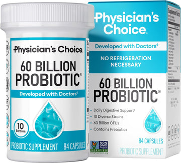 Physician's CHOICE Probiotics 60 Billion CFU - 10 Strains + Organic Prebiotics - Immune, Digestive & Gut Health - Supports Occasional Constipation, Diarrhea, Gas & Bloating - for Women & Men - 84Ct
