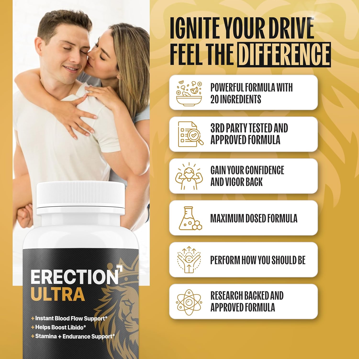 Erect Ultra | Performance Pills for Men Fast Acting Blood Flow & Enhanced Circulation, Stamina, Girth and Hardness | Helps Achieve & Sustain Hard On'S | 20 Research Backed Ingredients - 60 Tablets