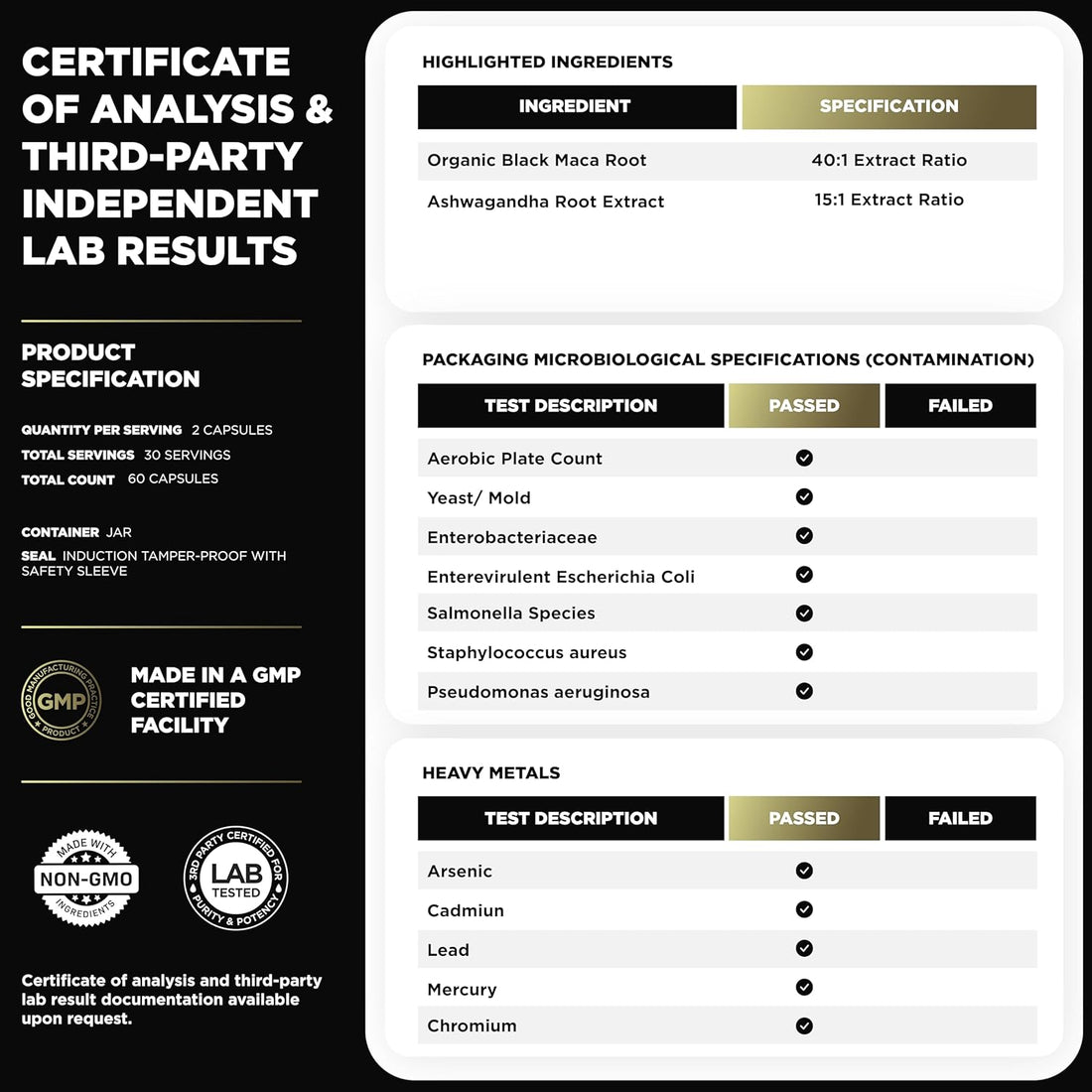 ELMNT  40,000Mg 40X Strength Organic Black Maca Root + Ashwagandha - #1 Highest Potency Black Maca Root Capsules for Men Supplement 100% Pure Maca Peruana 40:1 Extract Maca Powder Pills Male Booster