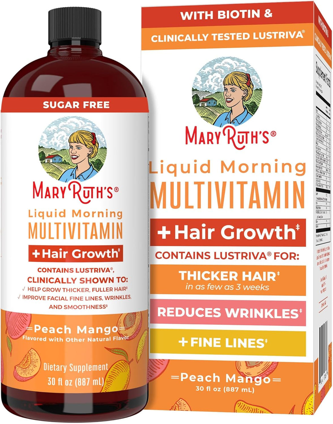 Maryruth'S Liquid Multivitamin + Hair Growth | Clinically Tested for Thicker Hair & Facial Wrinkles in Women | Biotin 10000Mcg | Lustriva Hair Growth Supplements | Skin Care | Ages 18+ | 30 Fl Oz