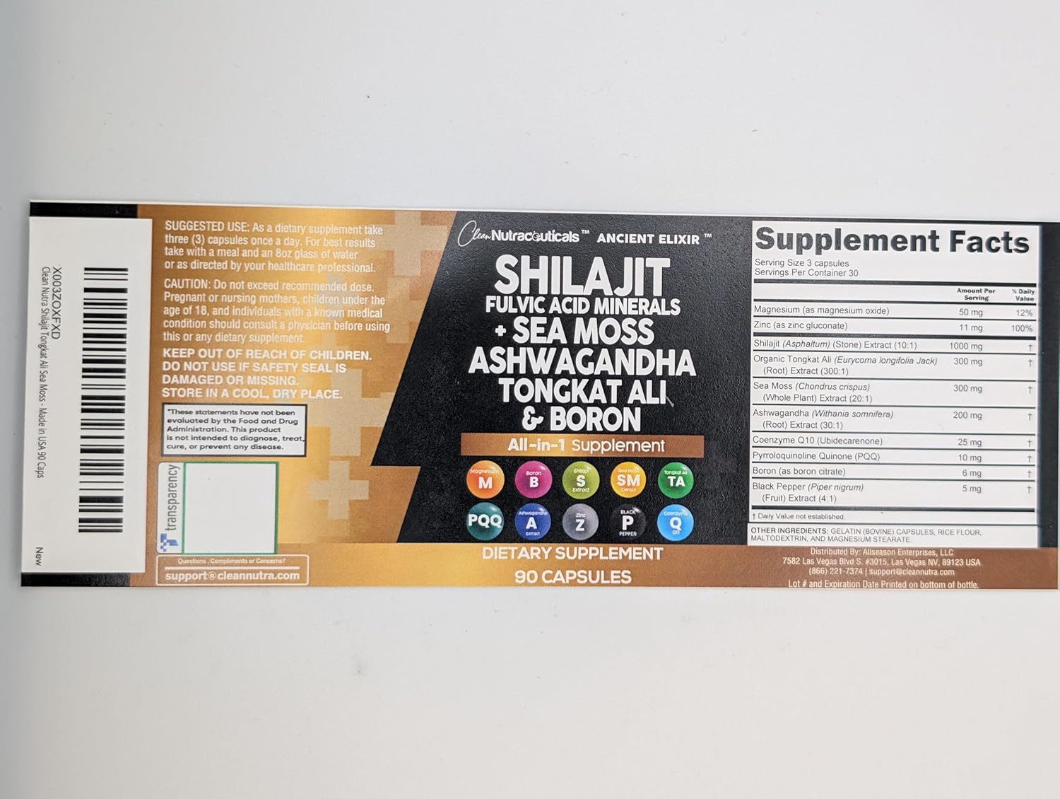 Shilajit Supplement for Men with Sea Moss, Tongkat Ali, Ashwagandha, Boron, Zinc, Coq10, PQQ - Fulvic Acid Capsules - Energy Support - 90 Count - Resin, Gummy & Powder Alternative
