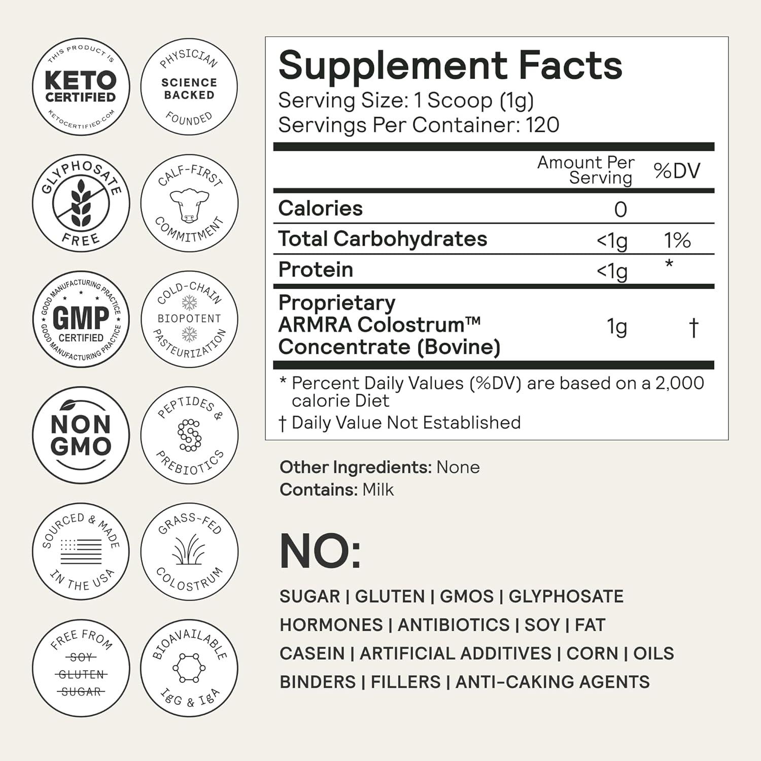 ARMRA  Colostrum™ Powder | Unflavored | Gut Health & Bloating | Skin & Hair | Immunity | Keto, Gluten & Fat-Free | 120 Servings