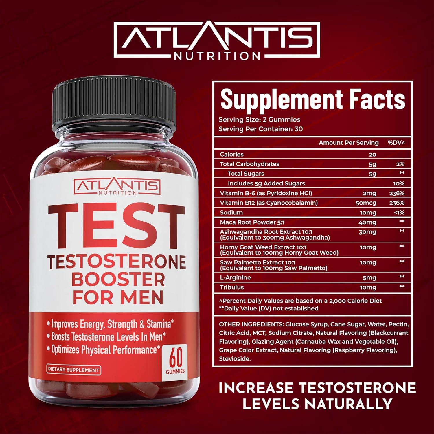 Testosterone Booster for Men Gummies - Male Enhancement, Boosts Energy, & Optimizes Physical Performance Formulated W/Tribulus, Horny Goat Weed, Saw Palmetto, Maca Root - 60 Gummies