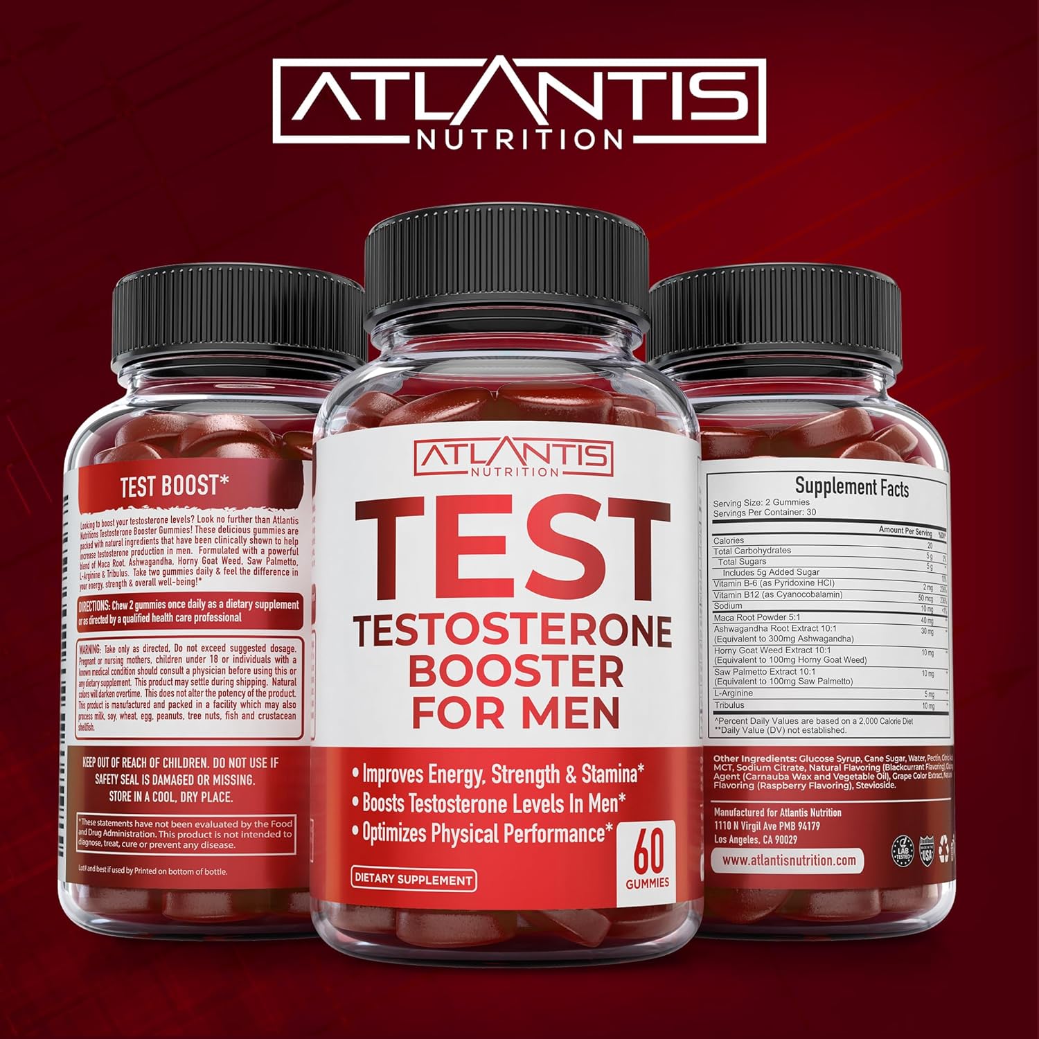Testosterone Booster for Men Gummies - Male Enhancement, Boosts Energy, & Optimizes Physical Performance Formulated W/Tribulus, Horny Goat Weed, Saw Palmetto, Maca Root - 60 Gummies
