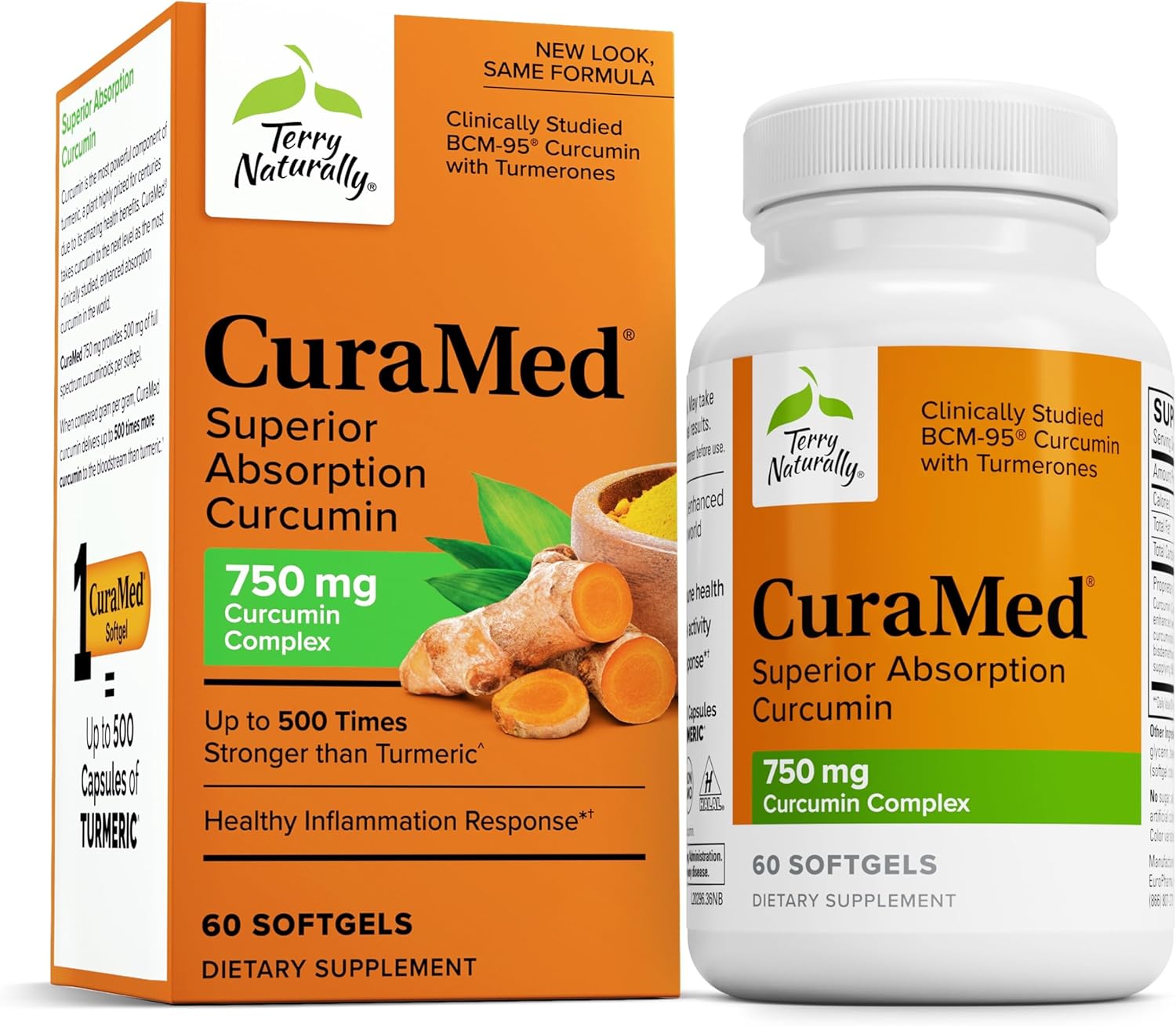 Curamed 750Mg - Antioxidant Supplement for Brain & Heart Health Support - Dietary Supplement with High-Potency Curcumin Complex - Kidney, Liver & Immune Health Support - 60 Softgels