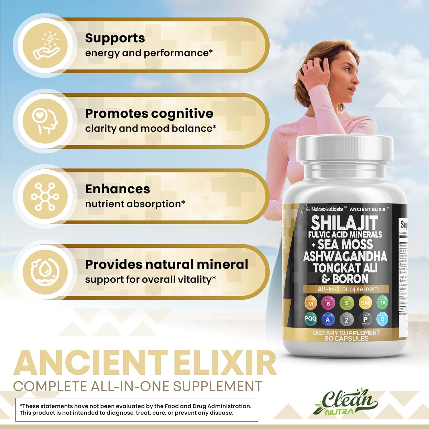 Shilajit Supplement for Men with Sea Moss, Tongkat Ali, Ashwagandha, Boron, Zinc, Coq10, PQQ - Fulvic Acid Capsules - Energy Support - 90 Count - Resin, Gummy & Powder Alternative
