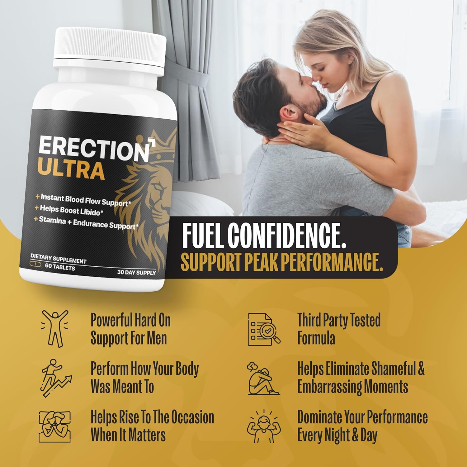 Erect Ultra | Performance Pills for Men Fast Acting Blood Flow & Enhanced Circulation, Stamina, Girth and Hardness | Helps Achieve & Sustain Hard On'S | 20 Research Backed Ingredients - 60 Tablets