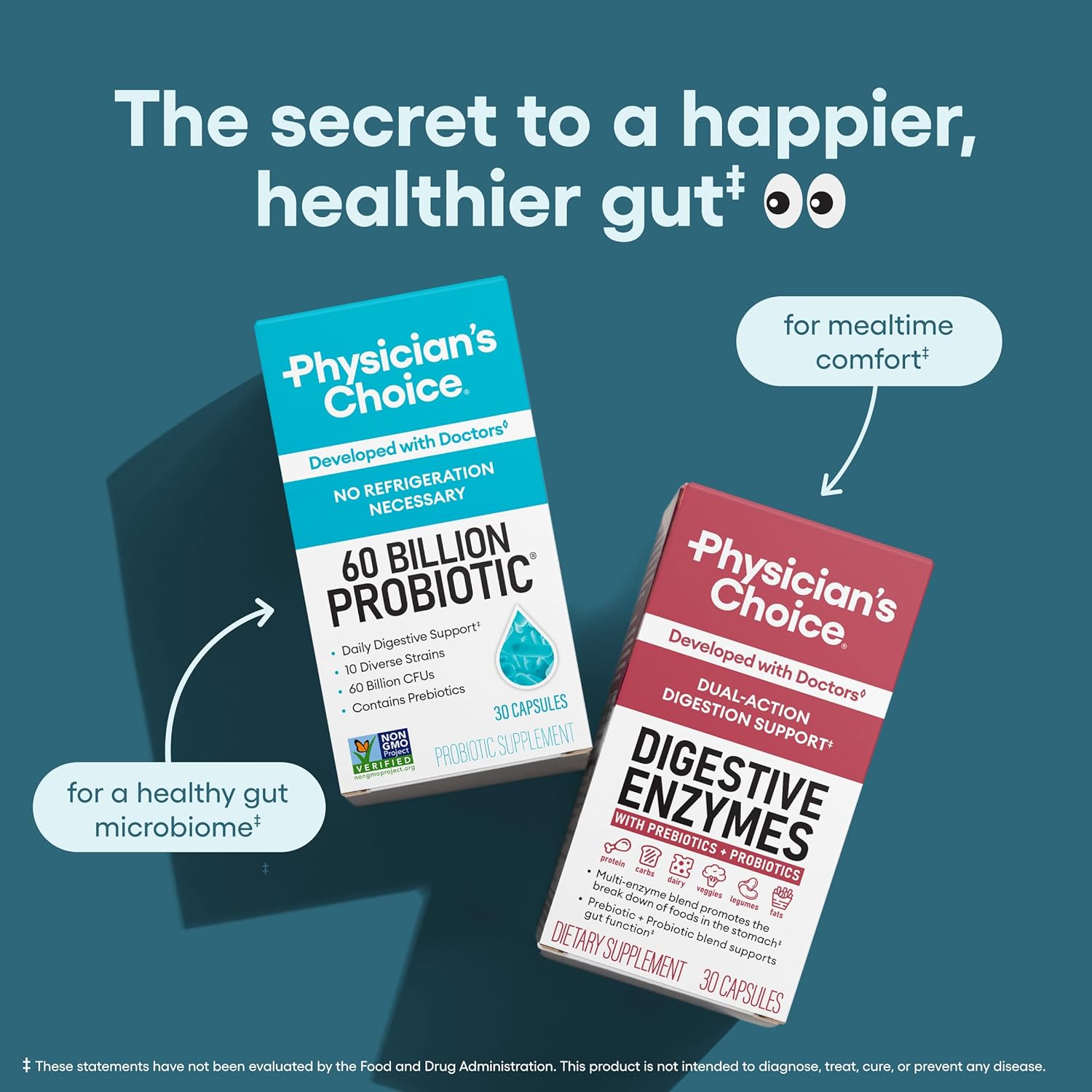 Physician's CHOICE Probiotics 60 Billion CFU - 10 Strains + Organic Prebiotics - Immune, Digestive & Gut Health - Supports Occasional Constipation, Diarrhea, Gas & Bloating - for Women & Men - 84Ct