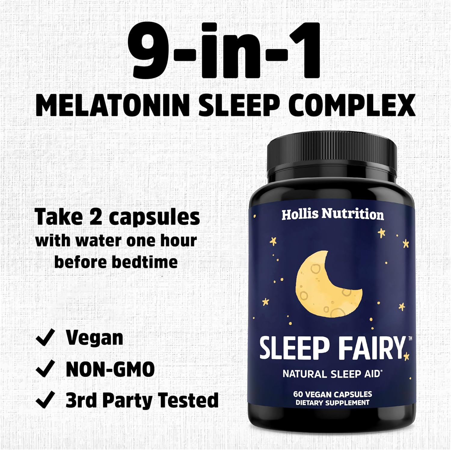 SLEEP FAIRY Natural Sleep Aid - 10mg Melatonin, 500mg Magnesium Glycinate, L-Theanine, B6, 5-HTP, GABA, Valerian Root & Ashwagandha | Herbal Sleep Supplement for Adults | Vegan | Made in USA