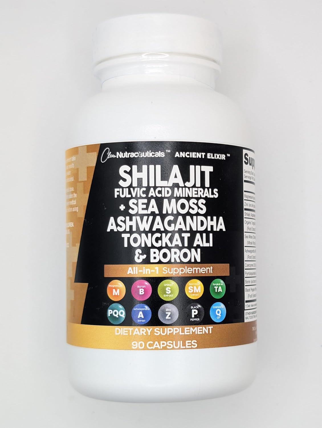 Shilajit Supplement for Men with Sea Moss, Tongkat Ali, Ashwagandha, Boron, Zinc, Coq10, PQQ - Fulvic Acid Capsules - Energy Support - 90 Count - Resin, Gummy & Powder Alternative