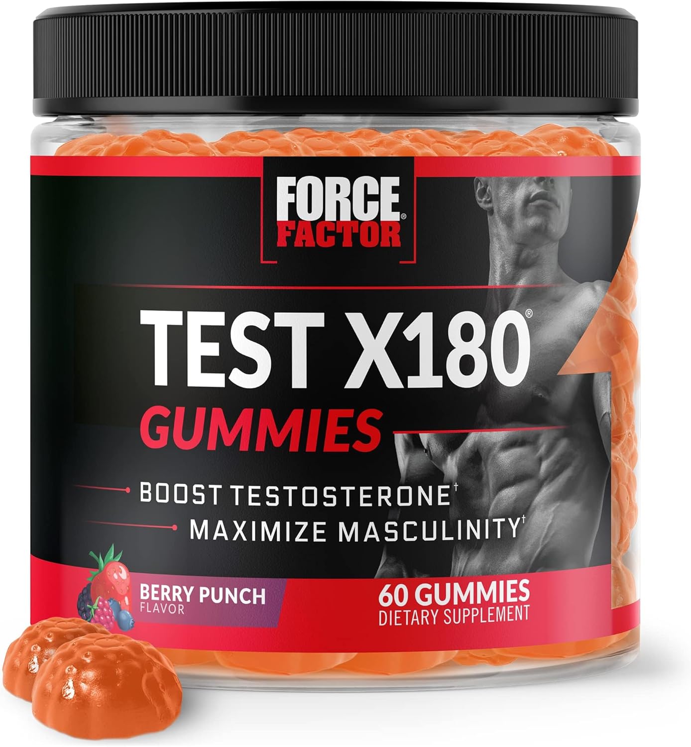 Test X180 Gummies Testosterone Booster for Men with Tongkat Ali, Horny Goat Weed, Tribulus Terrestris, Fenugreek, & Black Maca, Supplement Men, Berry Punch, 60 Gummies, 1-Pack