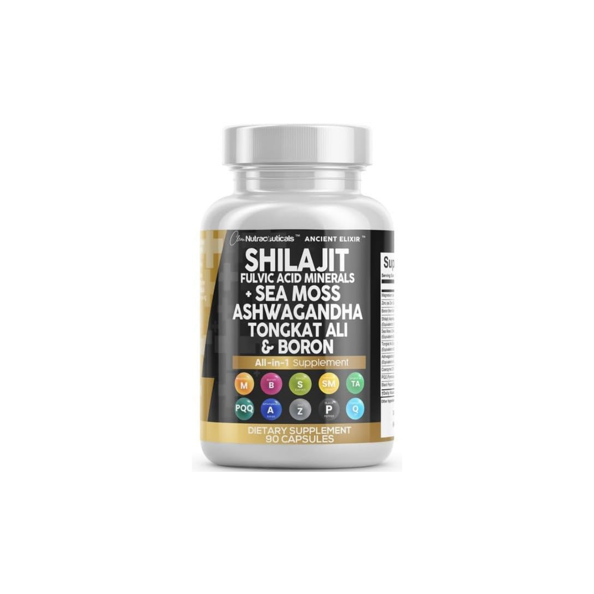 Shilajit Supplement for Men with Sea Moss, Tongkat Ali, Ashwagandha, Boron, Zinc, Coq10, PQQ - Fulvic Acid Capsules - Energy Support - 90 Count - Resin, Gummy & Powder Alternative