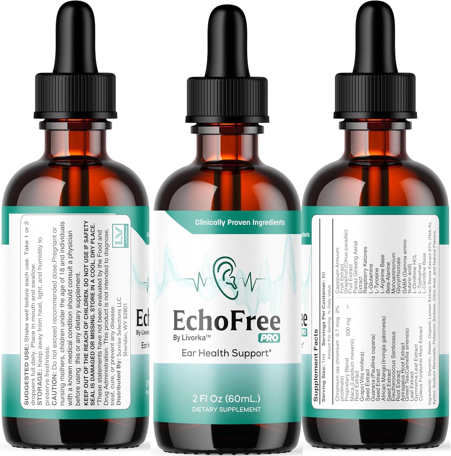 Echo Free Drops - Natural Support, Echofree Pro Ear Health Support Supplement Liquid Drop, Ecofree Pro Healthy Ear Vitamin Premium, Eco Free Pro Drops Formula Reviews, 1 Bottle for 1 Month